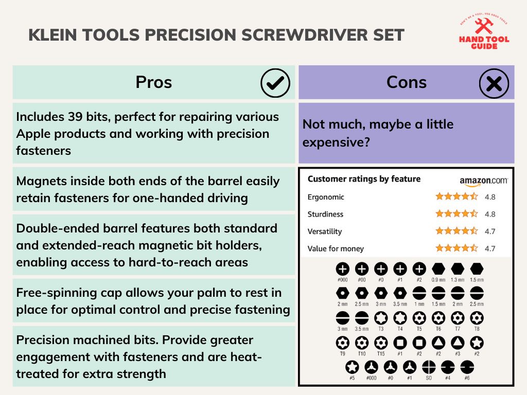 Klein Tools Precision Screwdriver Set Pros and Cons